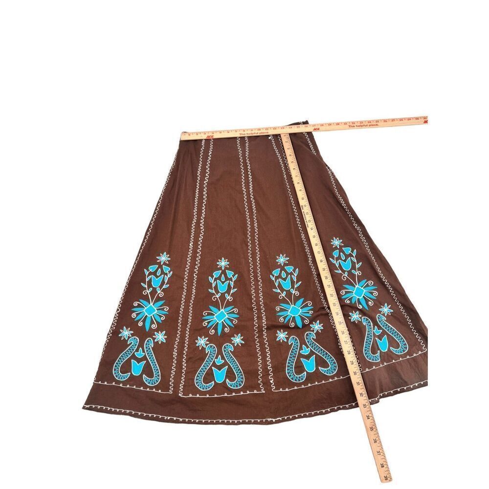 A La Carte Brown Cotton Embroidered Skirt, Size 8 boho modest - Picture 3 of 8